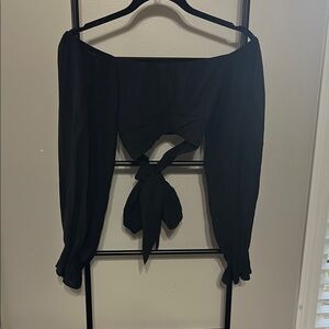 SHEIN Black Off-Shoulder Tie-Back Blouse